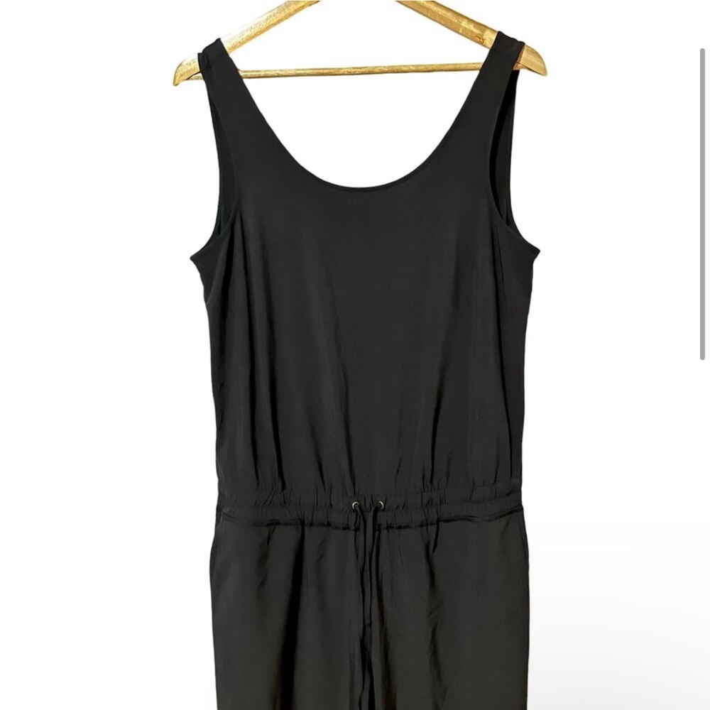 Athleta Faux Wrap Athletic Jumpsuit Size 10 Black Gym Workout Yoga Skinny Leg - Picture 2 of 4